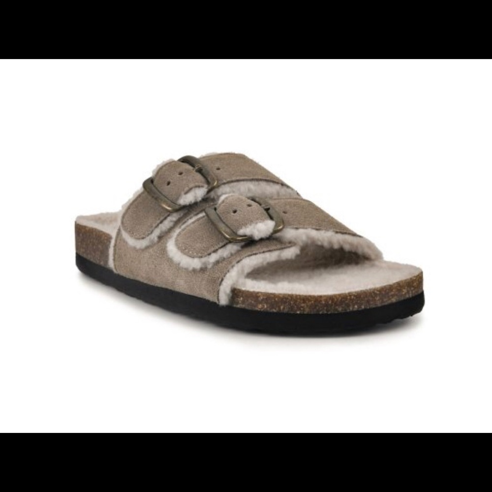 White Mountain Faux Fur Lined Sandals, Taupe